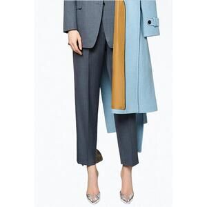 NEW LANDSCAPE pleated fine wool tapered pants in blue turk stripe